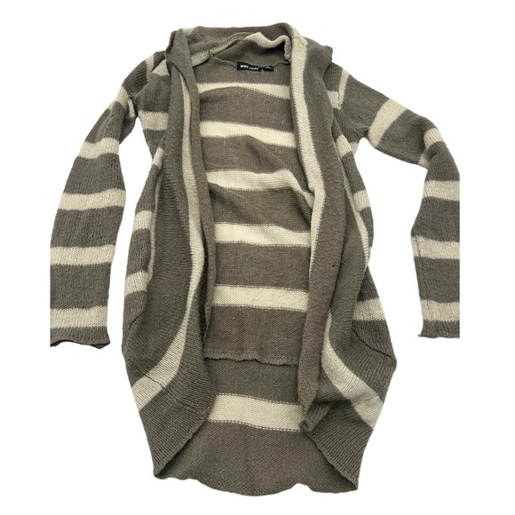 Wet Seal Tan Cream Striped Long Cardigan Sweater - Picture 1 of 7